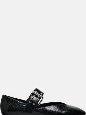 Zara Black Mary Jane Ballet Flat with Silver Buckle